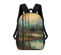 sinyumoney Golden Blue Mountain Lake Backpacks Kids School Backpack Fashion School Bag 3D Printed School Bag for Boys Elementary And Middle School Students 17inch