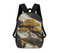 sinyumoney Golden Bonsai Tree on Marble Background 3D Printed Children's School Backpack for Kids Travel Rucksacks Book Bags Kids School Bag 17inch