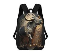 sinyumoney Golden Bull Sculpture 3D Printed Children's School Backpack for Kids Travel Rucksacks Book Bags Kids School Bag 17inch