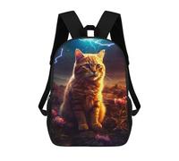 sinyumoney Golden Cat in Thunderstorm Backpacks Kids School Backpack School Bag 3D Printed School Bag for Boys Elementary And Middle School Students 17inch