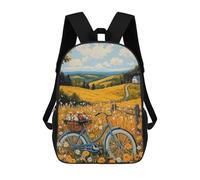 sinyumoney Golden Countryside Escape - Naïf Rural Bicycle Art Rucksacks 3D Printed Children Backpacks Fashion Casual Daypack Cute Travel Bags Outdoor Casual Daypack for Boy And Girl 17inch