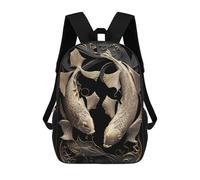 sinyumoney Golden Couple Koi Fish School Backpack Fashion Stationery Backpack Waterproof Casual Daypacks for Camping Outdoor Adventures And Daily Travel 17inch