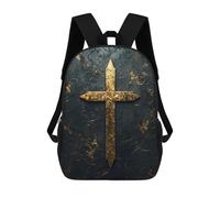 sinyumoney Golden Cross on Black Marble Children's Backpack, 3D Printed School Backpack, Backpack for Boys Girls, Adjustable School Bag for Primary School 17inch