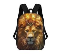 sinyumoney Golden Crowned Lion Majesty -2 3D Printed School Bag Children's School Backpack Schoolbags Travel Backpacks Casual Fashion Bag for Kids School Students 17inch
