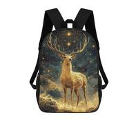 sinyumoney Golden Deer Under Stars School Bag Bookbag 3D Printed Children's Backpacks for Kids Boy Girl Book Bags Kids School Bag Travel Rucksacks 17inch