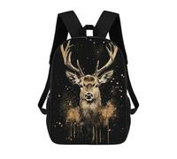 sinyumoney Golden Deer Watercolor Children's Backpack, 3D Printed School Backpack, Backpack for Boys Girls, Adjustable School Bag for Primary School 17inch