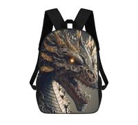 sinyumoney Golden Dragon Head Statue Backpacks 3D Printed School Bag Casual Kids Fashion School Bag for Boys Middle School Students School 17inch