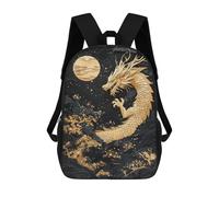 sinyumoney Golden Dragon Moon Night School Bag 3D Printed Backpacks Fashion Kids School Backpack Boys Rucksacks for Boys Middle School Students 17inch