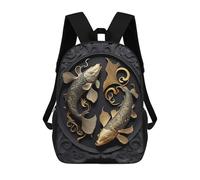 sinyumoney Golden Eternal Flow Fish Children's Backpack, 17 Inch 3D Printed School Backpack, Backpack Cartoon Adjustable School Bag for Primary School