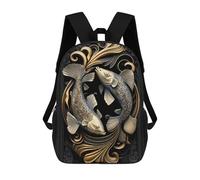 sinyumoney Golden Fish Ornament Kids Backpack,School Backpack Kids School Bag 3D Printed Cartoon Large Capacity Backpack for Kids Boys And Girls 17inch