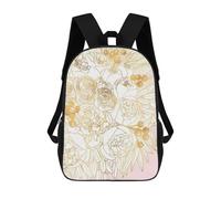 sinyumoney Golden Floral Bouquet Kids School Backpack 3D Printed Fashion School Bag Casual School Bag for Boys Elementary And Middle School Students 17inch