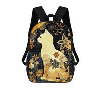 sinyumoney Golden Floral Cat Artwork-1 Children's Backpacks School Backpack 3D Printed for Kids Travel Rucksacks Book Bags Kids 17inch School Bag