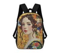 sinyumoney Golden Floral Portrait Art Print Backpack School Bag Work Laptop Backpack Rucksack Bag for Boys/Girls/Teenagers 17inch
