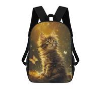 sinyumoney Golden Fluffy Kitten with Butterflies Backpacks 3D Printed 17inch Kids School Backpack Outdoor Casual Daypack Casual Travel Bags for Middle School Students