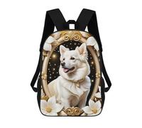 sinyumoney Golden Framed White Dog School Bags Rucksack Casual Daypacks School Work Travel Bag for Campus Outdoor Travel Sports 17inch