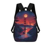 sinyumoney Golden Gate Moonlit View 3D Printed 17inch School Bag Children's School Backpack Travel Backpacks Casual Fashion Bag for Kids School Students