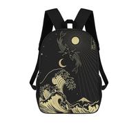 sinyumoney Golden Great Wave Backpack School Bag Lightweight Schoolbag Dayback Bookbag College for Men/Women 17inch