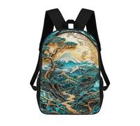 sinyumoney Golden Harmony of Fuji Art 3D Printed Children's School Backpack for Kids High Capacity Travel Rucksacks Book Bags Kids School Bag Back Pack 17inch