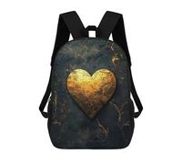 sinyumoney Golden Heart on Black Marble Backpack School Bag Lightweight Schoolbag Dayback Bookbag College for Girl, Teen Girls 17inch