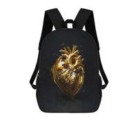 sinyumoney Golden Heart School Backpack for Girls 17inch Casual Daypack Lightweight Rucksack Boy Girl Backpack for Middle School Students