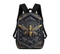 sinyumoney Golden Honey Bee Children's Backpack, 17 Inch 3D Printed School Backpack, Backpack Cartoon Adjustable School Bag for Primary School