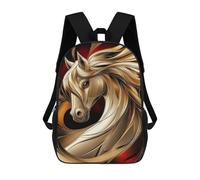 sinyumoney Golden Horse Portrait Backpacks 3D Printed Kids School Backpack School Bag Fashion Rucksacks for Boys Elementary And Middle School Students 17inch