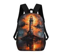 sinyumoney Golden Lighthouse Sunset Children's Backpack, Schoolbag Large Capacity Students Bookbag Rucksack Knapsack for Boys Girls Adults Teen 17inch