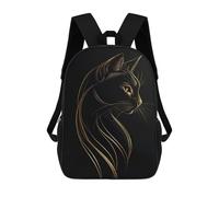 sinyumoney Golden Line Black Cat 3D Printed 17inch Kids School Backpack School Bag Fashion Rucksacks for Boys Elementary And Middle School Students