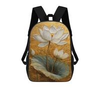 sinyumoney Golden Lotus Flower Art Print-2 17inch School Bag 3D Printed Children's School Backpack Casual Fashion Travel Backpacks for Kids School Students