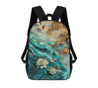 sinyumoney Golden Lotus Pond Children's School Backpack 3D Printed for Kids Travel Rucksacks Book Bags Kids School Bag 17inch
