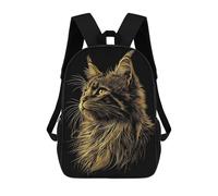 sinyumoney Golden Maine Coon Cat Portrait 3D Printed Children's School Backpack for Kids High Capacity Travel Rucksacks 17 Inch Book Bags Kids