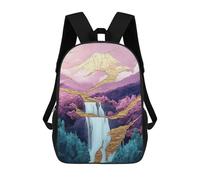 sinyumoney Golden Mountain Waterfall Art Print School Backpack High Secondary School Bags Casual Backpack for Girl, Teen Girls 17inch
