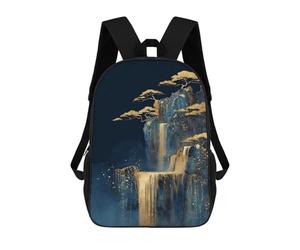 sinyumoney Golden Mountain Waterfall Art Print School Bags Fashion Stationery Backpack Waterproof Casual Daypacks for Men, Women & Teenage Boys 17inch
