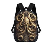 sinyumoney Golden Octopus Skull Artwork Children's Backpack, Schoolbag Large Capacity Students Bookbag Rucksack Knapsack for Boys Girls Adults Teen 17inch
