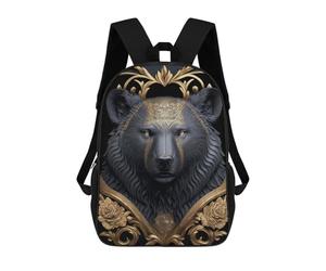 sinyumoney Golden Ornate Bear Portrait Backpacks, Kids Backpack Student School Bag 3D Printed Travel Backpacks Fashion Accessory Backpack Children Waterproof School Bags 17inch
