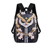 sinyumoney Golden Owl with Katana Animal 17 Inch Backpacks Kids Schoolbag,3D Printed Elementary And Middle School Students Backpacks for Boys Girls