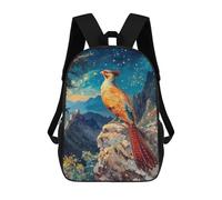 sinyumoney Golden Pheasant Under Stars Children's Backpack, 3D Printed School Backpack, Backpack for Boys Girls, Adjustable School Bag for Primary School 17inch