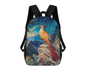 sinyumoney Golden Pheasant Under Stars Children's Backpack, 3D Printed School Backpack, Backpack for Boys Girls, Adjustable School Bag for Primary School 17inch
