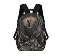 sinyumoney Golden Phoenix Relief Art Deco School Bags Lightweight Airport College Students Back Pack for Camping Outdoor Adventures And Daily Travel 17inch