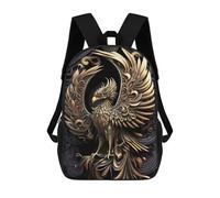 sinyumoney Golden Phoenix Wings School Backpack Fashion Stationery Backpack Waterproof Casual Daypacks for Camping Outdoor Adventures And Daily Travel 17inch