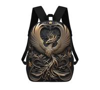 sinyumoney Golden Queen Phoenix Wings Children's Backpack, 17 Inch 3D Printed School Backpack, Backpack Cartoon Adjustable School Bag for Primary School