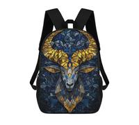 sinyumoney Golden Ram Mosaic Children's Backpacks School Backpack 3D Printed Backpack for Kids Travel Rucksacks Book Bags Kids School Bag 17inch