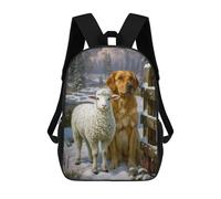 sinyumoney Golden Retriever And Lamb in Winter Scene Backpack School Bag Daypacks Business Backpack Water Resistant Bookbag for Girls Boys Teenage 17inch