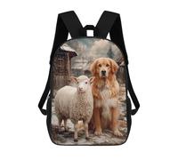 sinyumoney Golden Retriever And Sheep in Winter Village School Backpack High Secondary School Bags Casual Backpack for Girl, Teen Girls 17inch