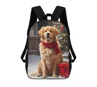 sinyumoney Golden Retriever Christmas Kids School Backpack School Bag 3D Printed School Bag for Boys Elementary And Middle School Students 17inch