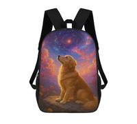 sinyumoney Golden Retriever Gazing at Galaxy Kids Backpacks Children Bag,Anime Bag,Large Capacity Kids Backpack, 3D Printed Children's,Student Schoolbag,Kids Boys Girls School Bag 17inch