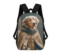 sinyumoney Golden Retriever in Royal Attire 3D Printed 17 Inch School Backpack Children's Backpacks 3D Printed Cool Knapsack for Boys Elementary And Middle