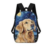 sinyumoney Golden Retriever Night Kids Backpack,School Backpack Kids School Bag 3D Printed Cartoon Large Capacity Backpack for Kids Boys And Girls 17inch