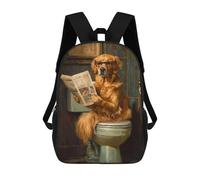 sinyumoney Golden Retriever Reading Newspaper-4 Children's Backpacks 17inch School Backpack 3D Printed Bag Bookbag for Kids Travel Rucksacks Boy Girl Book Bags Kids School Bag