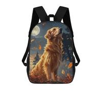 sinyumoney Golden Retriever Under Moonlight Backpacks Kids School Backpack School Bag 3D Printed School Bag for Boys Elementary And Middle School Students 17inch